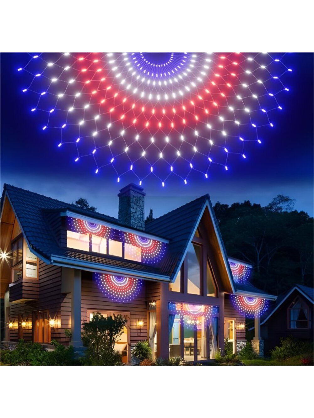 3 Pack 150 LED American Flag Banner Lights,Super Bright USA Half fan Flag